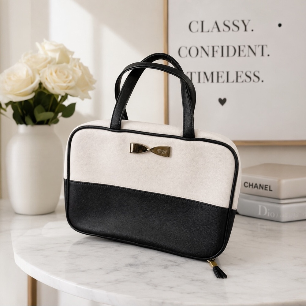 Victoria’s Secret Pink & Black Travel Cosmetic Valet Makeup Bag Bow